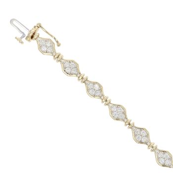 9ct Yellow Gold 1.80ct Brilliant Cut Diamond Cluster Bracelet 7.5"