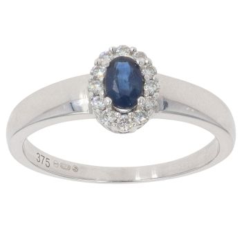 9ct White Gold 0.15ct Diamond And Sapphire Cluster Ring