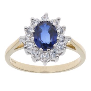 9ct Yellow Gold Blue Gemstone And Cubic Zirconia Cluster Ring