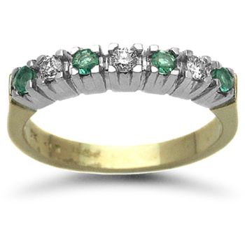 9 Carat Yellow Gold Diamond 0.15pts & Emerald Half Eternity Ring