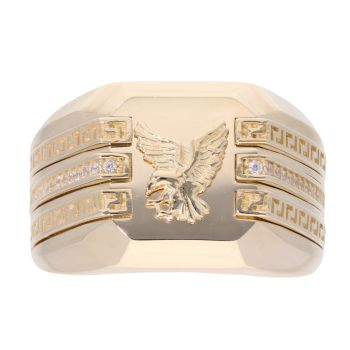 14ct Yellow Gold Cubic Zirconia Eagle Signet Ring