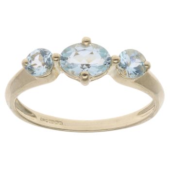 9ct Yellow Gold Blue Gemstone Three Stone Ring
