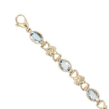 9ct Yellow Gold Aquamarine Bracelet 7"