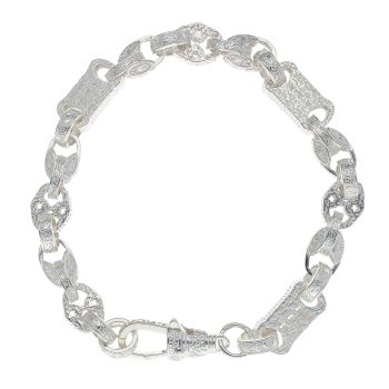 Silver Patterned Stars And Bars And Tulip Bracelet 9" By Icesia