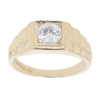 9ct Yellow Gold Cubic Zirconia Solitaire Watch Strap Signet Ring