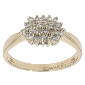 9ct Yellow Gold 0.25ct Diamond Cluster Ring