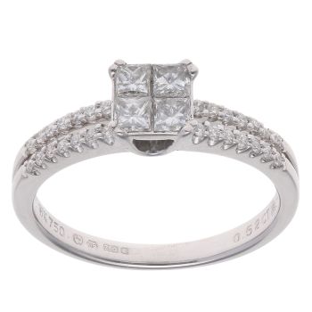 18ct White Gold 0.52ct Princess Cut Diamond Cluster Ring