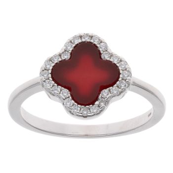 Silver Cubic Zirconia And Red Agate Petal Ring By Icesia