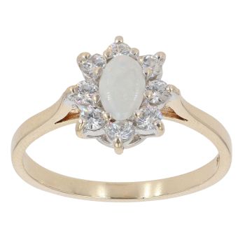 9ct Yellow Gold Cubic Zirconia and Opal Cluster Ring