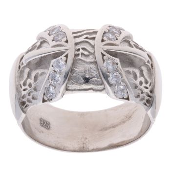Silver Cubic Zirconia Double Buckle Ring By Icesia