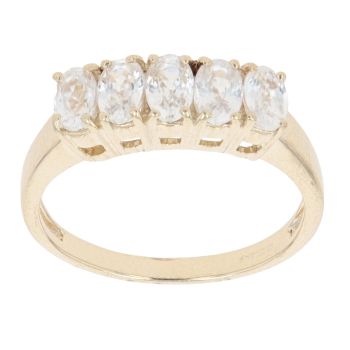 9ct Yellow Gold Colourless Gemstone Five Stone Ring