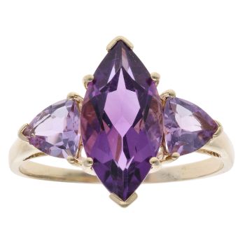 9ct Yellow Gold Amethyst Three Stone Ring