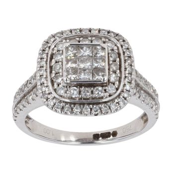18ct White Gold 1.00ct Diamond Cluster Ring