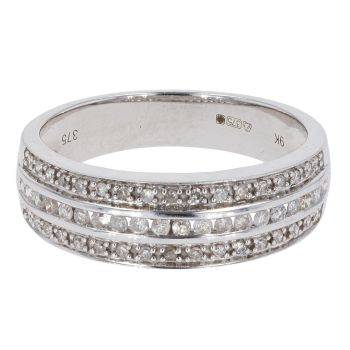 9ct White Gold 0.34ct Diamond 3 Row Ring by Anya Belle
