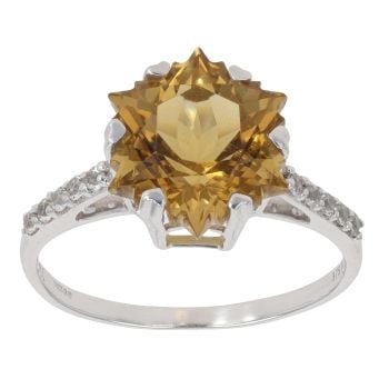 9ct White Gold Cubic Zirconia and Citrine Solitaire Ring