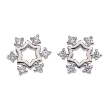 Silver Cubic Zirconia Snowflake Stud Earrings by Icesia