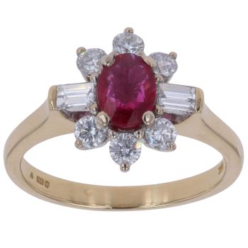 18ct Yellow Gold 0.75ct Diamond and Ruby Cluster Ring