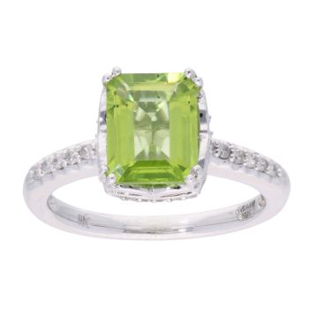 9ct White Gold Peridot and Diamond Rectangular Dress Ring