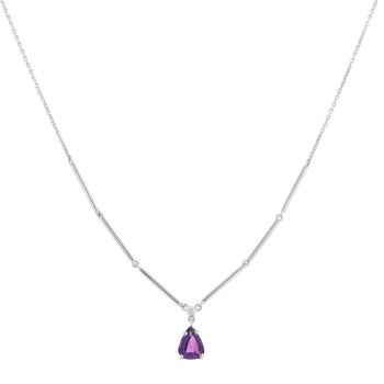 9ct White Gold 0.03ct Diamond And Amethyst Pendant And Chain 18"