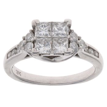 18ct White Gold 1.15ct Princess And Brilliant Cut Diamond Cluster Ring