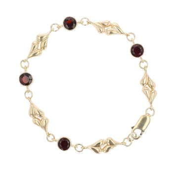 9ct Yellow Gold Garnet Heart Bracelet 7"