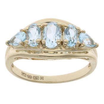 9ct Yellow Gold Aquamarine Five Stone Ring