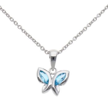 925 Sterling Silver Blue Topaz Butterfly Pendant And Chain 18"
