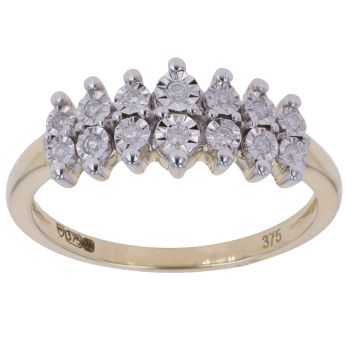 9ct Yellow Gold 0.10ct Brilliant Cut Diamond Cluster Ring