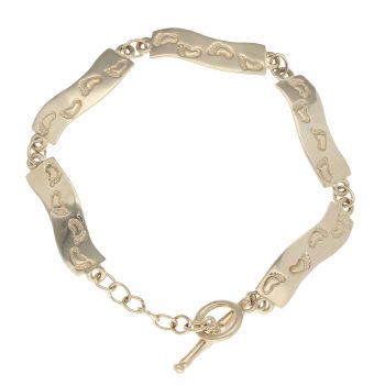 9ct Yellow Gold Footprints Bar Bracelet 7"