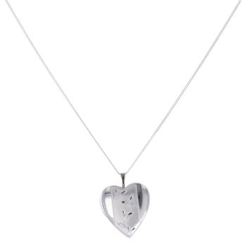 Silver Patterned Heart Locket And Chain 18" By Icesia