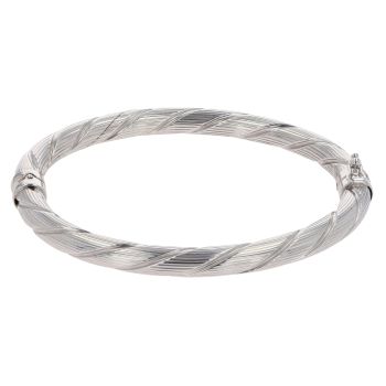 14ct White Gold Patterned Hinged Bangle