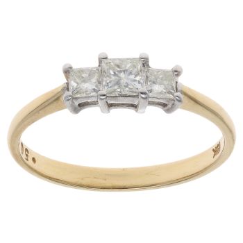 18ct Yellow Gold 0.50ct Princess Cut Diamond Trilogy Ring