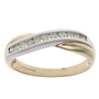 9ct Yellow And White Gold 0.25ct Brilliant Cut Diamond Crossover Ring