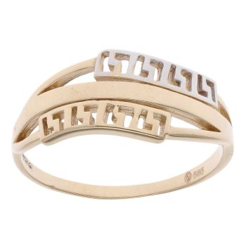 14ct Yellow And White Gold Greek Key Wave Ring
