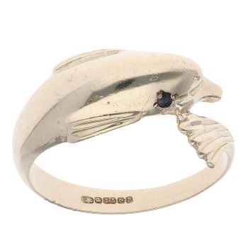 9ct Yellow Gold Sapphire Dolphin Ring