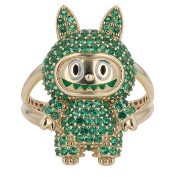 14ct Yellow Gold Green Gemstone Bunny Ring