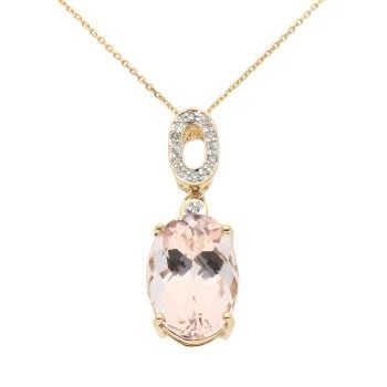 9ct Yellow Gold 0.05ct Diamond And Morganite Pendant And Chain 18"