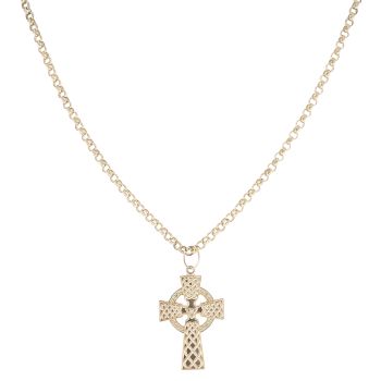 9ct Yellow Gold Celtic Patterned Cross Pendant And Chain 22"