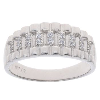 Silver Cubic Zirconia Watch Strap Style Ring By Icesia Gents