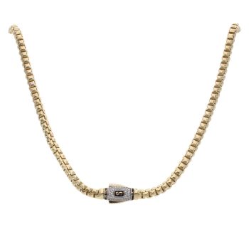 14ct Yellow Gold Monaco Cube Pave Lock Chain 26"