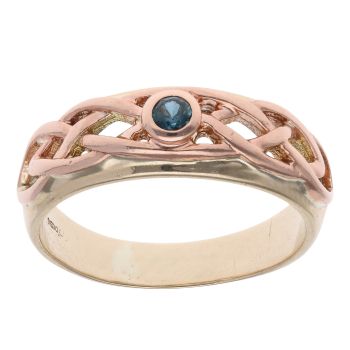 9ct Yellow And Rose Gold Blue Gemstone Celtic Clogau Ring