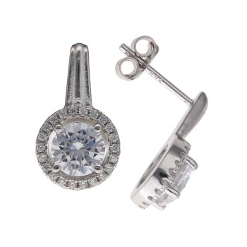 Silver Cubic Zirconia Halo Drop Stud Earrings
