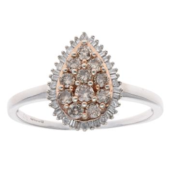 9ct White and Rose Gold 0.90ct Brown and White Diamond Cluster Ring