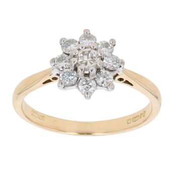 18ct Yellow Gold 0.45ct Brilliant Cut Diamond Floral Cluster Ring