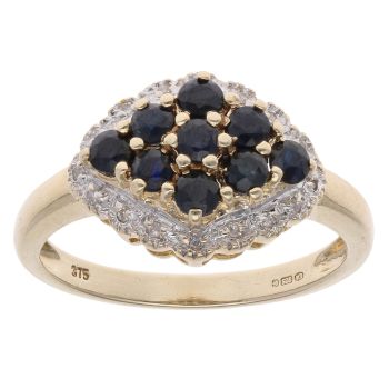 9ct Yellow Gold 0.10ct Diamond And Sapphire Cluster Ring