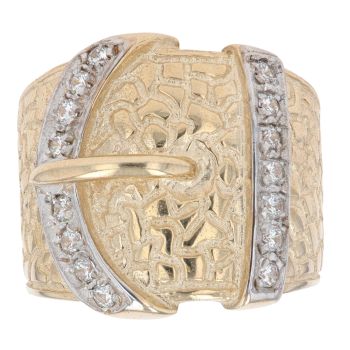 9ct Yellow And White Gold Cubic Zirconia Buckle Ring