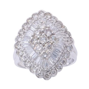 18ct White Gold 2.00ct Brilliant And Baguette Cut Diamond Cluster Ring
