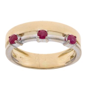 18ct Yellow and White Gold Three Stone Ruby Ring