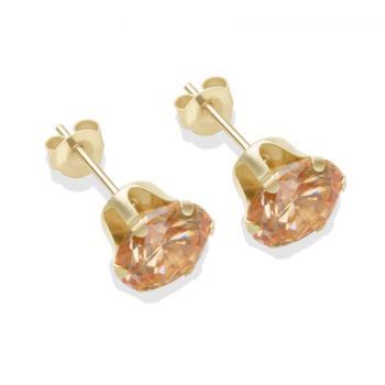 9ct yellow gold 7mm champagne CZ stud Earrings