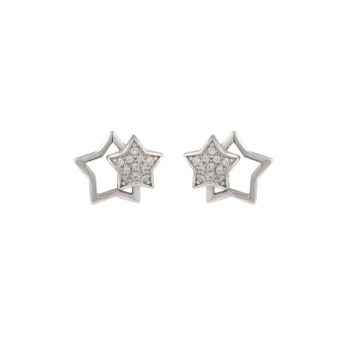 Sterling Silver Double Star Pavé Cubic Zirconia Stud Earrings